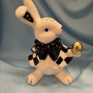 Decorative Ceramic Bunny Figurine with Gold Egg - Black & White